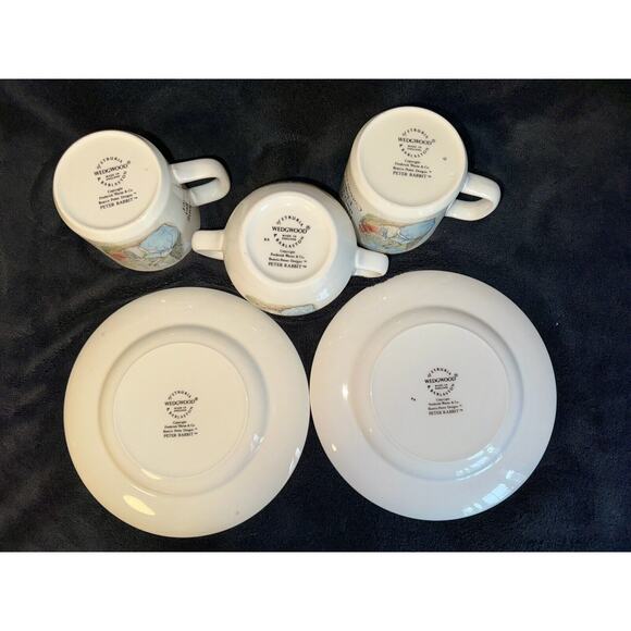 Wedgwood England Beatrix Potter Peter Rabbit Plates Cups Set Lot of 5 Easter - Picture 2 of 16